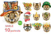 Sable portraits, an Animal Illustration by Watercolor fantasy (Thumbnail 1 of 5)