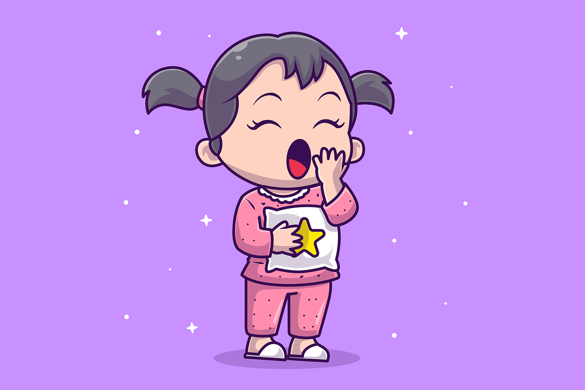 Cute Sleepy Girl Holding Pillow, an Illustration by Catalyst Labs