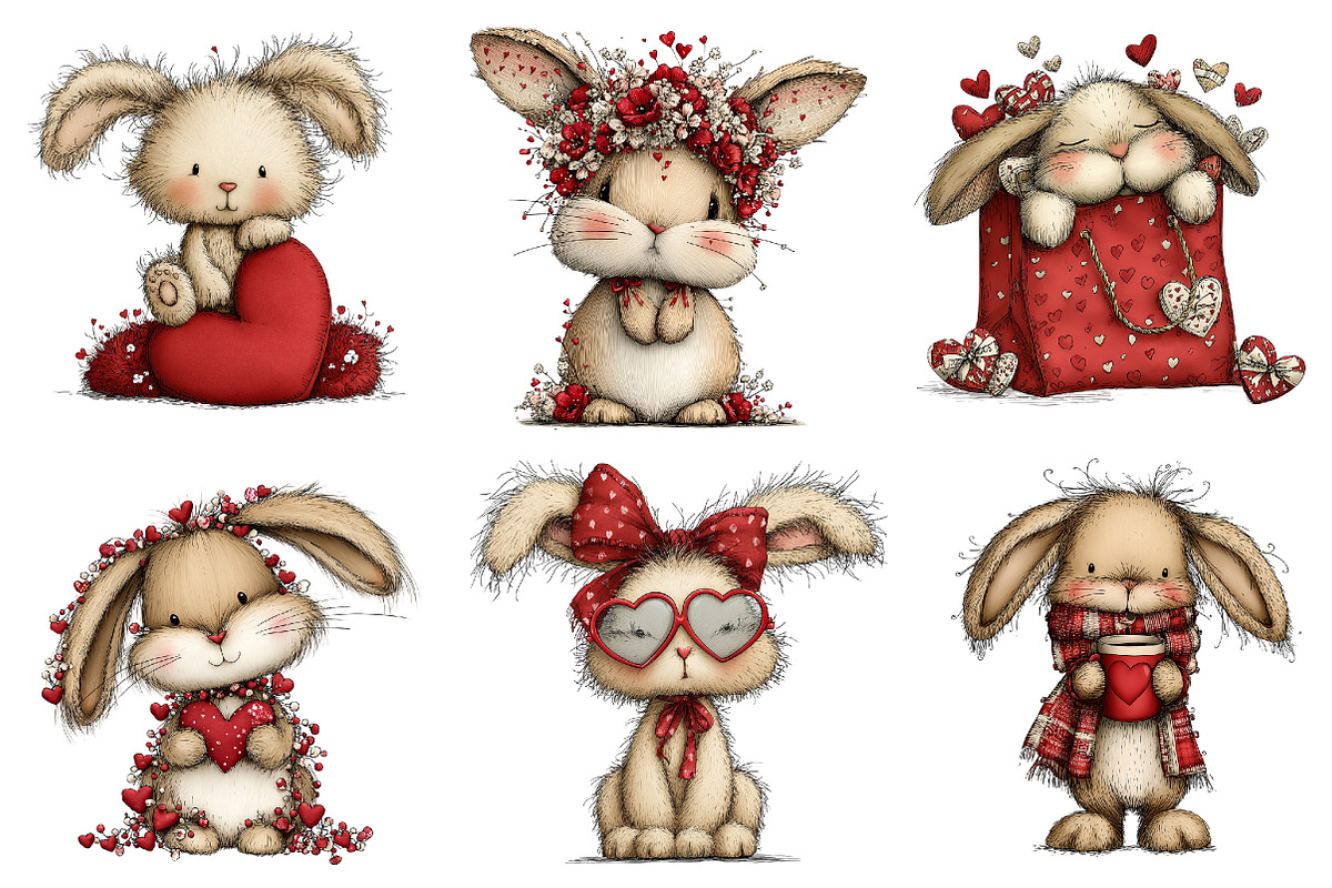 Quirky Valentines Bunny Clipart, an Illustration by Dream Creation (Photo 5 of 7)