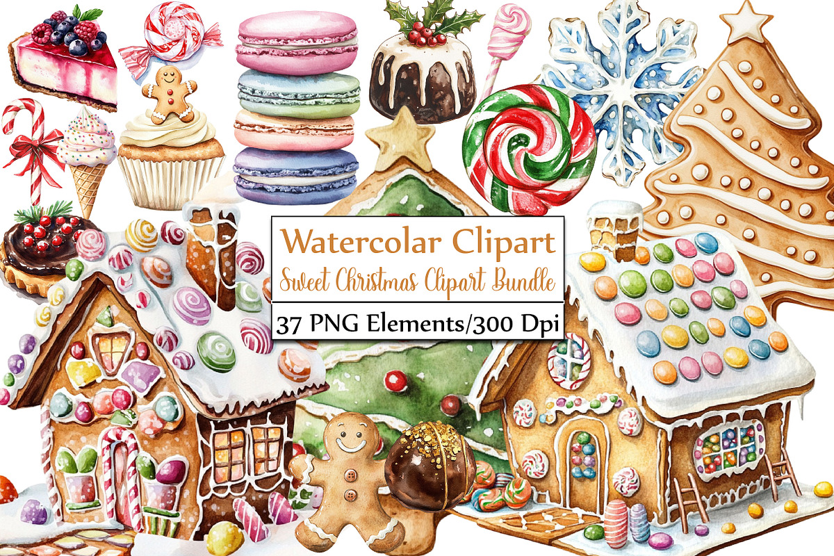 Sweet Christmas Clipart Bundle PNG, an Illustration by DreamCafeArt (Photo 1 of 5)