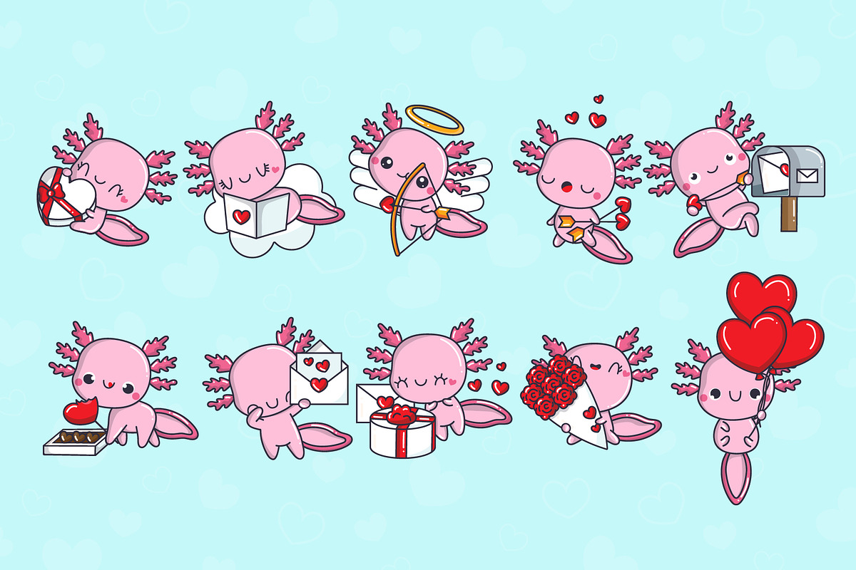 Cute Axolotl, Set Animals in Love, an Animal Illustration by ArtVarStudio (Photo 2 of 3)