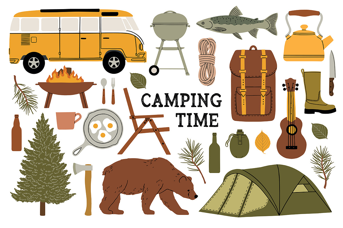 Camping Time Clipart & Patterns, a Pattern Graphic by Katerina Osa (Photo 1 of 6)