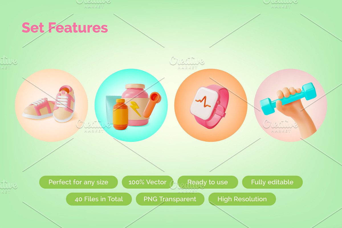 3d Fitness and Gym Illustration Set, an Object 3D Model by 35lab (Photo 3 of 6)