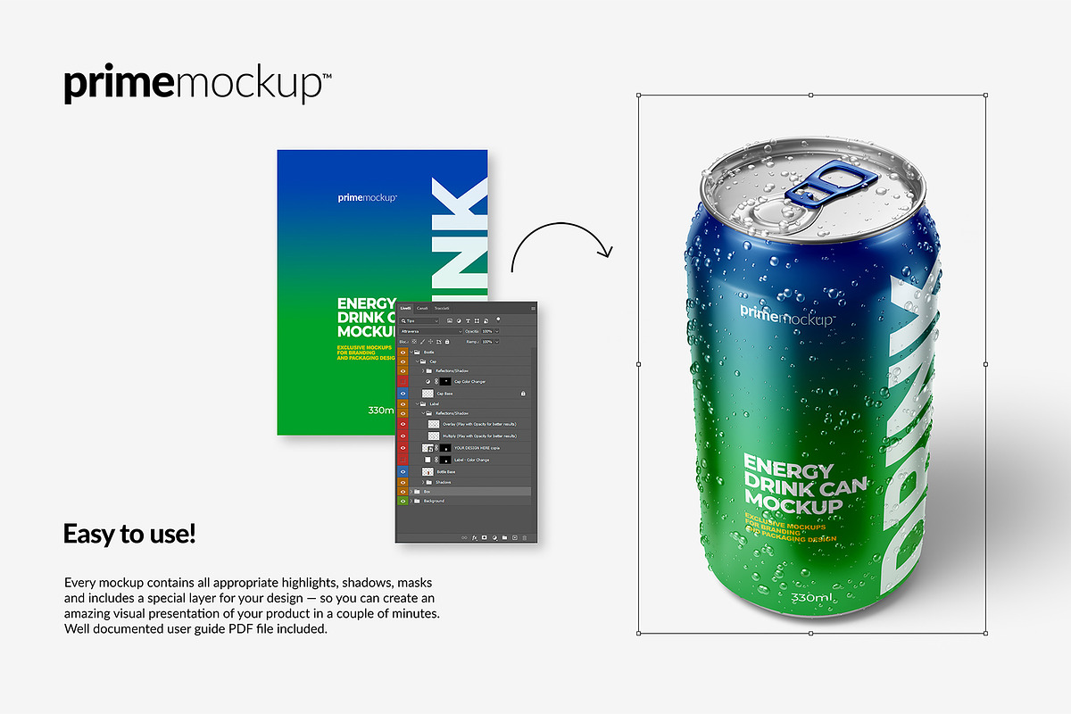 330 ml Energy Drink Can Mockup Set, a Packaging Mockup by PrimeMockup (Photo 2 of 11)