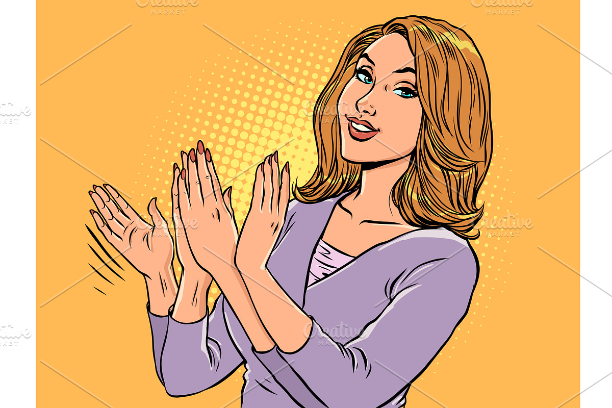 Pop Art Retro Woman clapping her, a Person Illustration by studiostoks