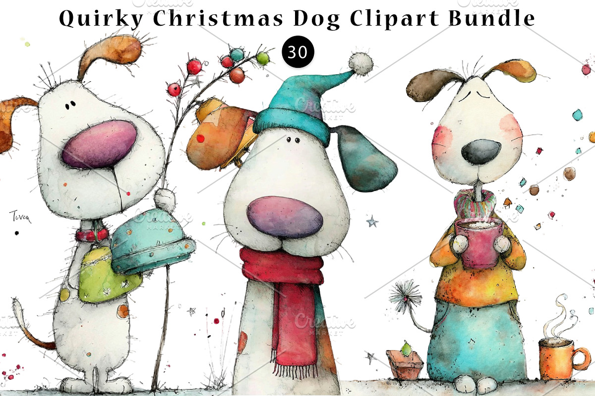 Quirky Christmas Dog Clipart Bundle, a Seasonal Illustration by CreationArt (Photo 1 of 5)