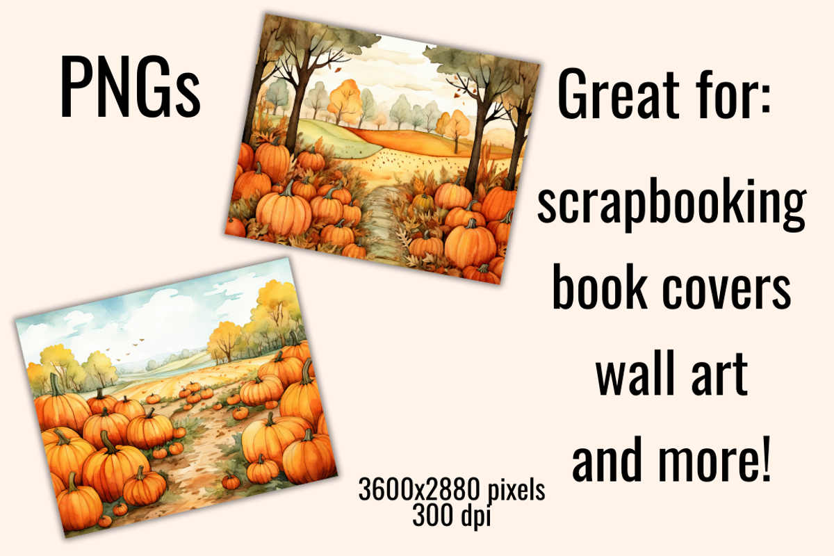 18 Watercolor Pumpkin Landscapes, a Seasonal Illustration by Dreamy Little Graphics (Photo 2 of 5)
