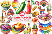 Watercolor Cinco De Mayo Clipart PNG, an Illustration by CreationArt (Thumbnail 1 of 5)