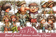 Bench friends Women reading Clipart, an Illustration by Libby Wishes (Thumbnail 1 of 8)