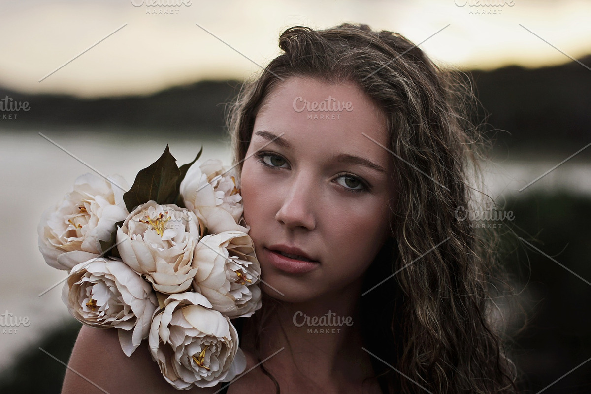 Portrait with White Peonies at Dusk, a Beauty & Fashion Photo by Chris Joel Campbell (Photo 2 of 2)