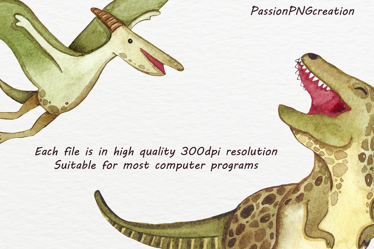 Watercolor Dinosaurs Clipart, an Animal Illustration by PassionPNGcreation (Photo 2 of 3)