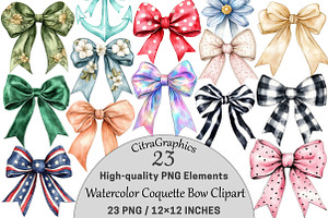 Watercolor Coquette Bow Clipart, a Seasonal Illustration by CitraGraphics