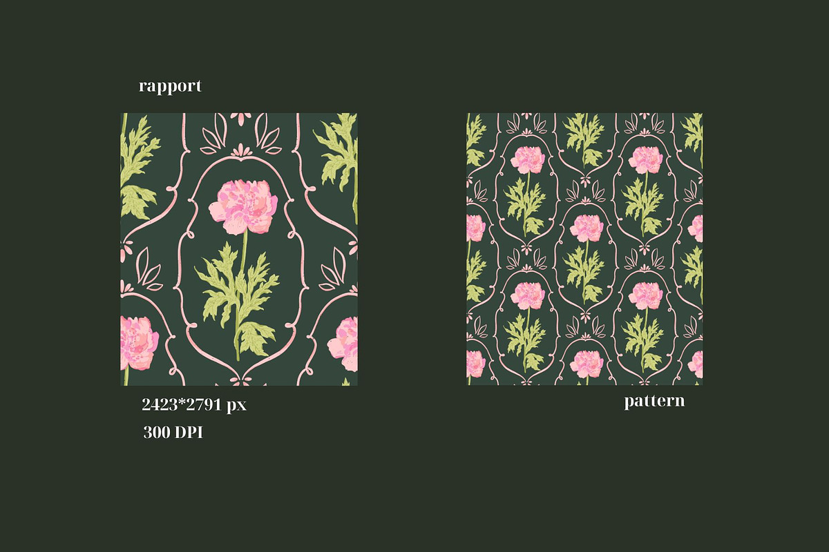 Art Nouveau Peonies Pattern, a Pattern Graphic by PaperJamLab (Photo 3 of 8)