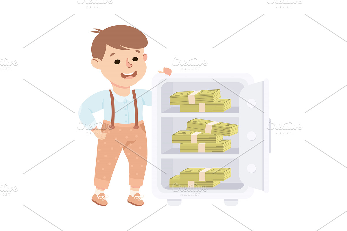 Happy Rich Boy Millionaire Standing, a Person Illustration by TopVectors