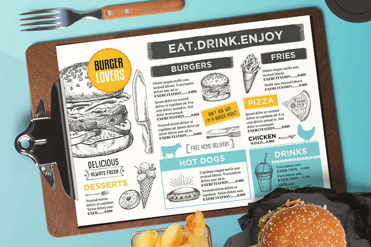 FREE! Trifold + Menu Template Burger, a Brochure Template by BarcelonaShop (Photo 2 of 3)
