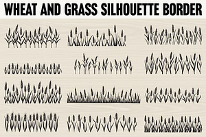 Wheat and grass silhouette border, an Illustration by Designer_Momina