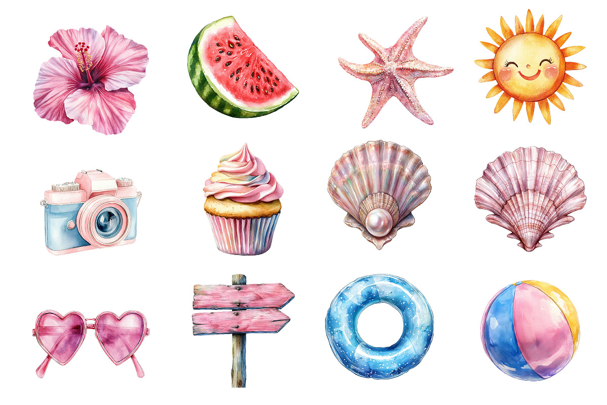 Watercolor Summer Beach Clipart PNG, an Illustration by Dream Creation (Photo 2 of 5)