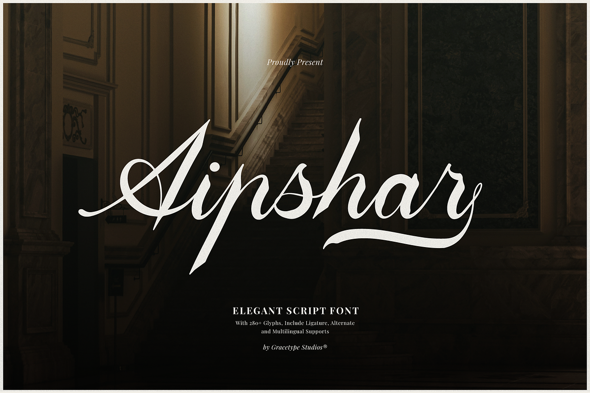 Aipshar | Elegant Script, a Script Font by gracetype_studio (Photo 1 of 12)
