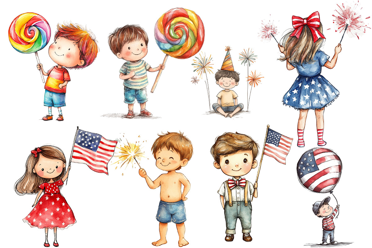 4th of July Watercolor - Kids, an Illustration by Designworld (Photo 3 of 5)