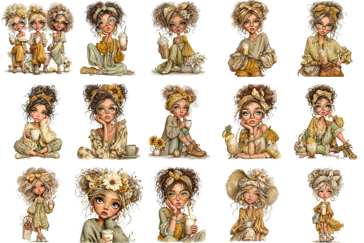 Whimsical Summer Coffee Girl Clipart, a Seasonal Illustration by OK Design (Photo 3 of 6)