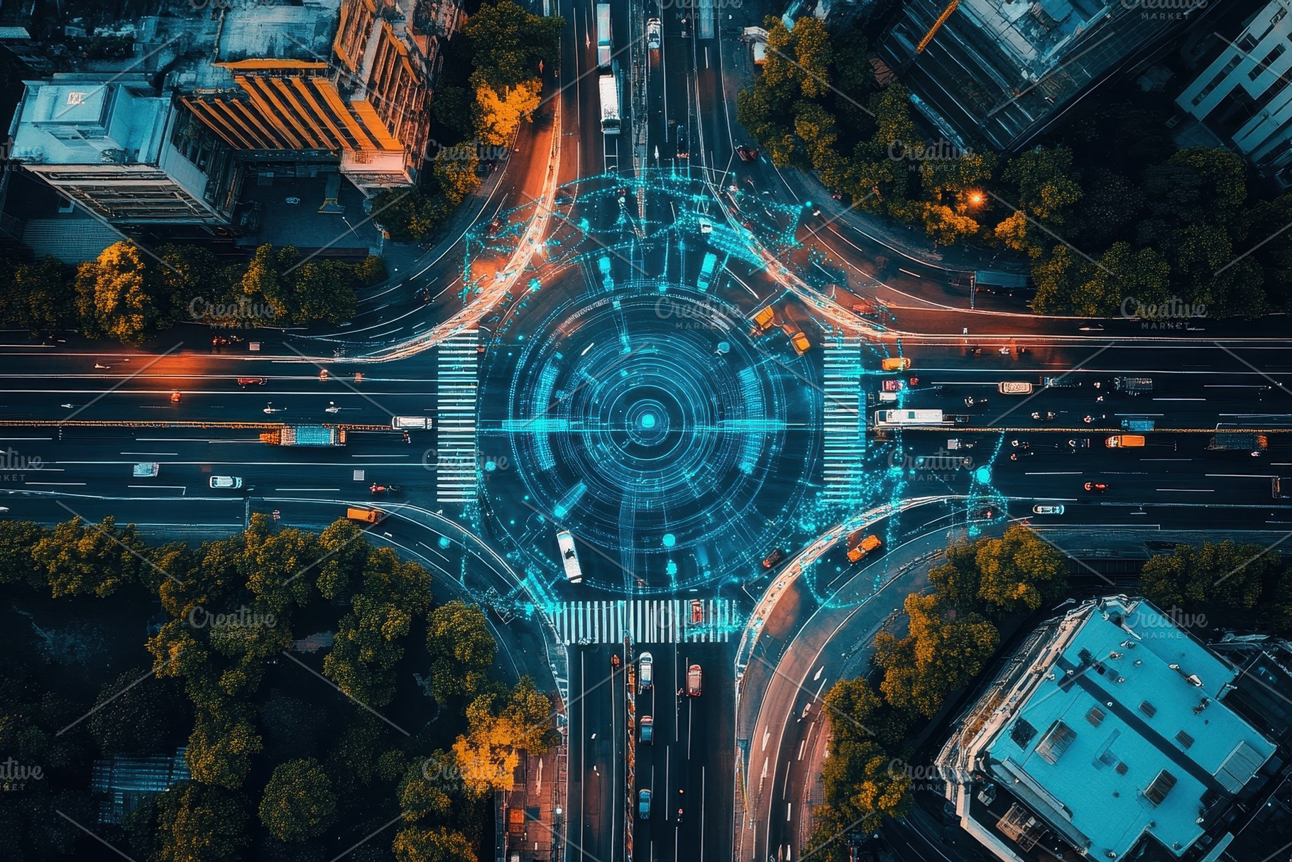 Aerial shot of futuristic city roads, a Photo by Pavel_design