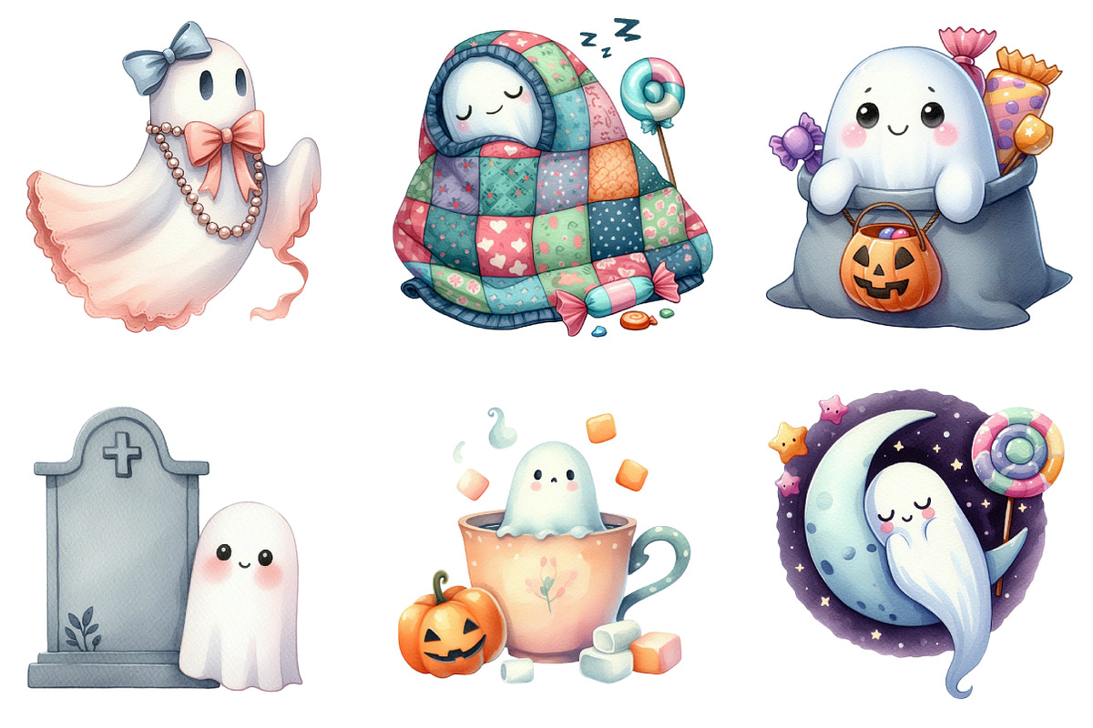 Watercolor Halloween Cute Ghost, an Illustration by DreamArtGraphic (Photo 5 of 5)