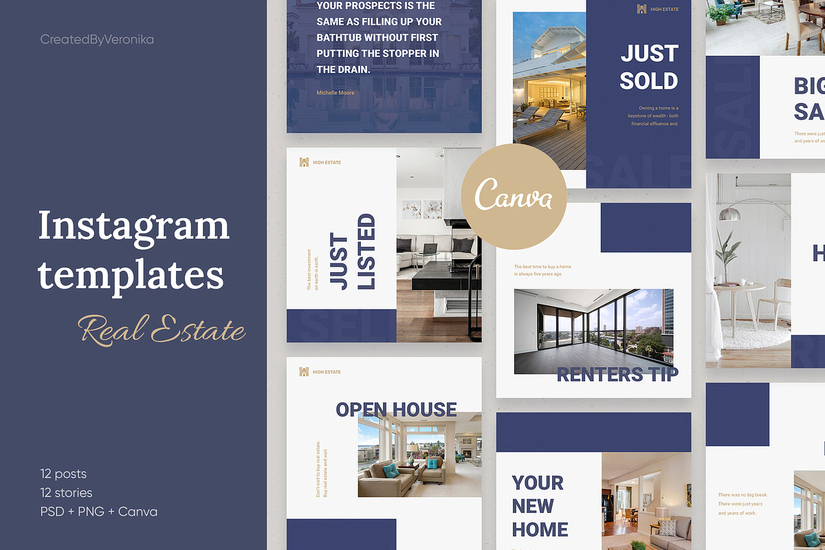Real Estate Instagram Template Canva, a Social Media Template by Eden Origin Studio (Photo 1 of 9)