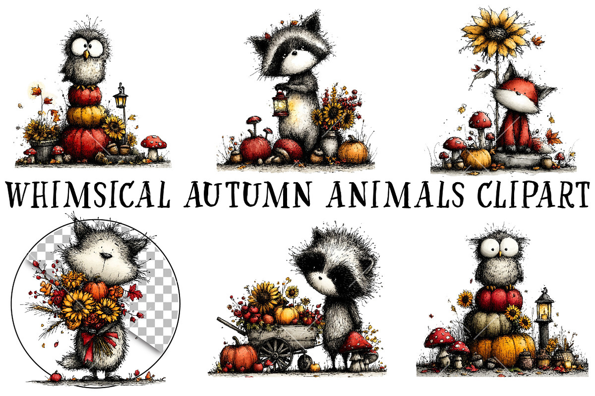 Whimsical Autumn Animals Clipart, a Seasonal Illustration by OK Design (Photo 2 of 6)