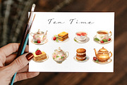 Afternoon Tea Watercolor Clipart, a Food Illustration by Anna Design Studio (Thumbnail 2 of 8)
