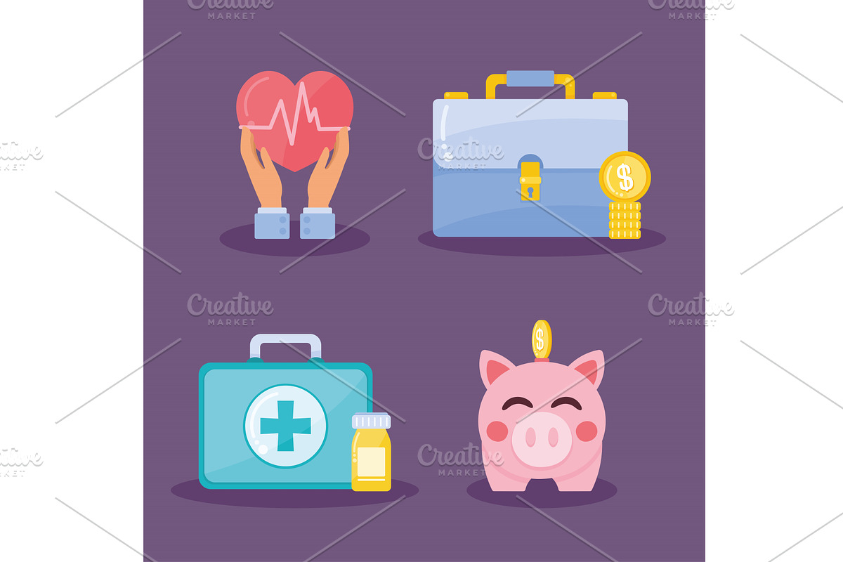 health insurance four icons, an Object Illustration by studiogstock