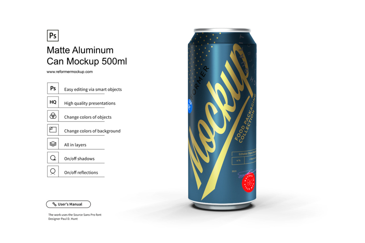 Matte Aluminum Can Mockup 500ml, a Packaging Mockup by Reformer Mockup (Photo 3 of 6)