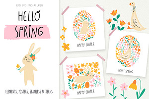 Hello Spring. Happy Easter clipart, an Animal Illustration by Irina Ostapenko