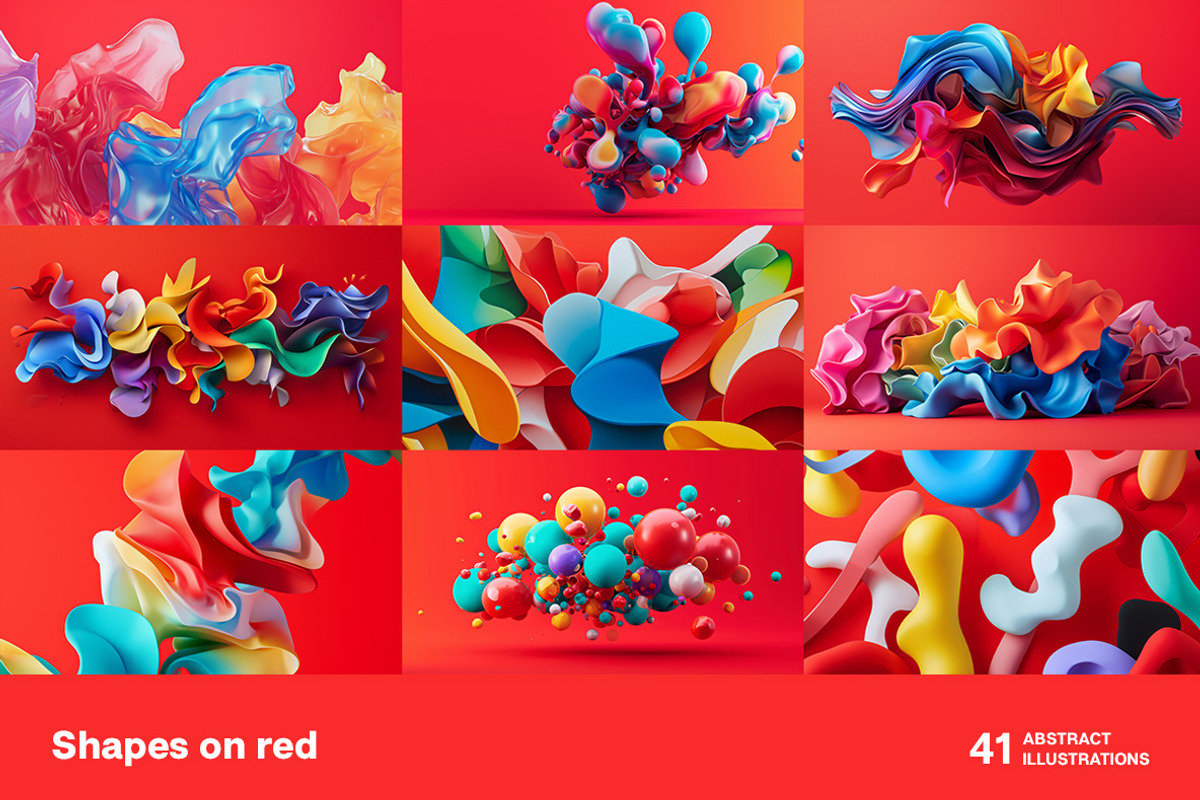 Shapes on red. 41 images, a Background Graphic by Handmadefont (Photo 6 of 11)