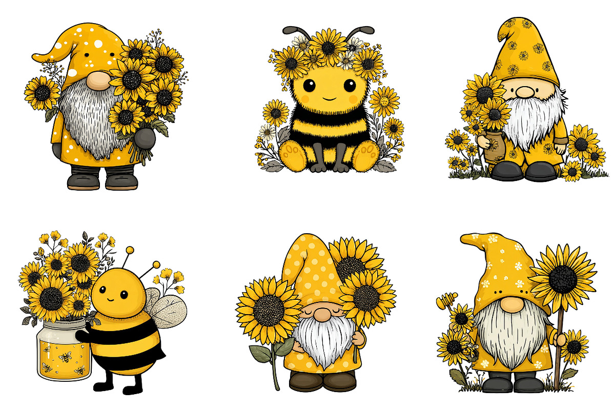 Bee Gnome with Sunflowers Clipart, an Illustration by Dream Creation (Photo 5 of 7)