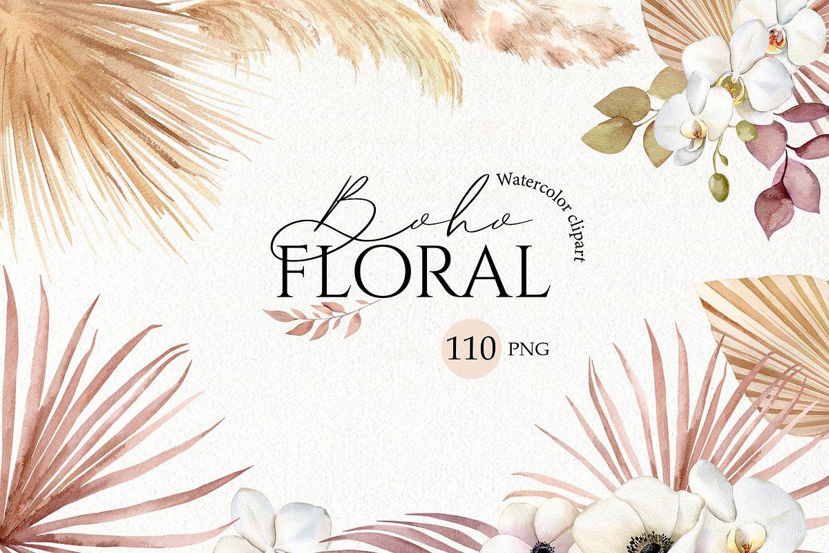 Watercolor boho floral clipart, an Illustration by Color Hugs Art (Photo 1 of 12)