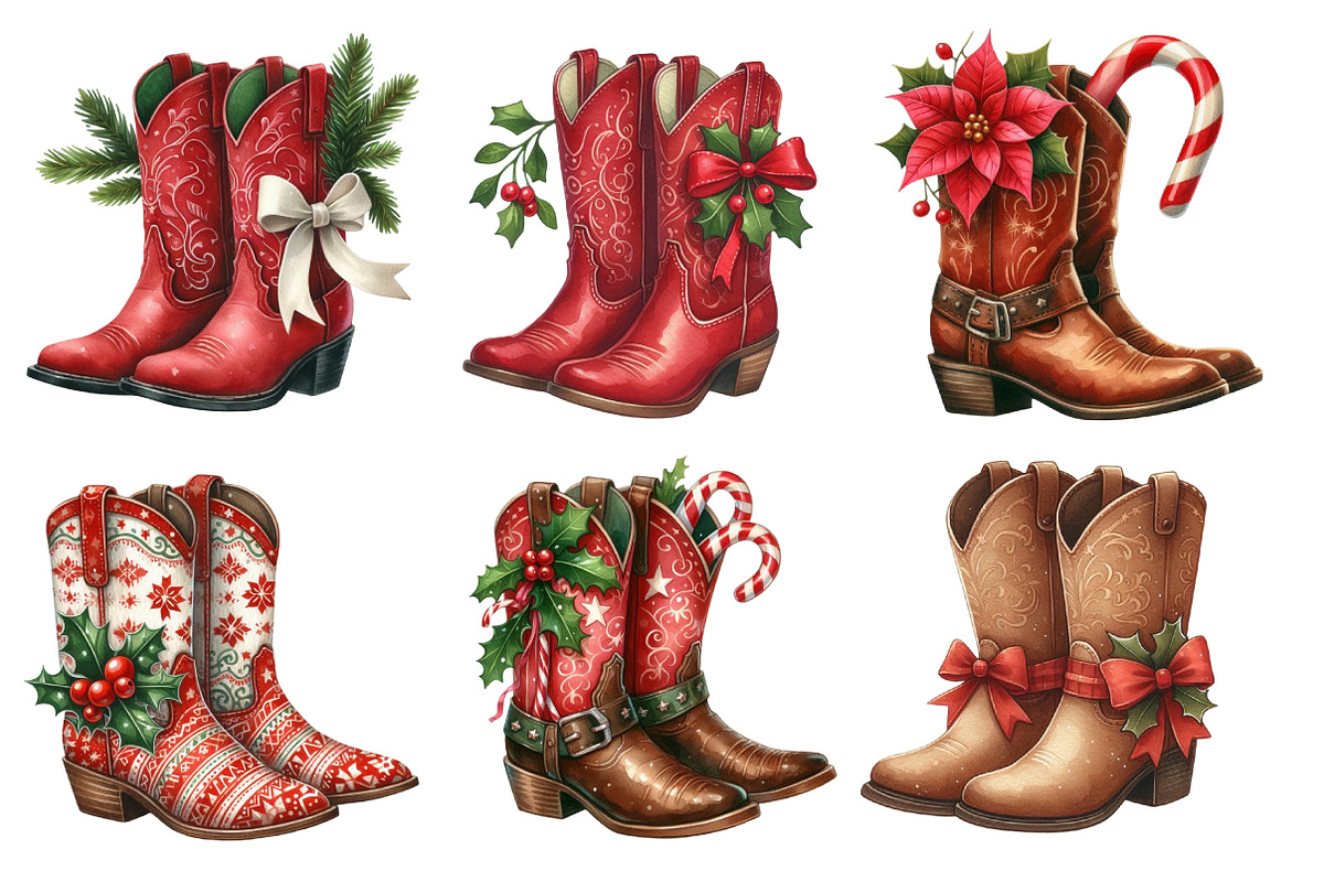 Christmas Cowboy Boots Clipart, an Illustration by Designworld (Photo 3 of 6)