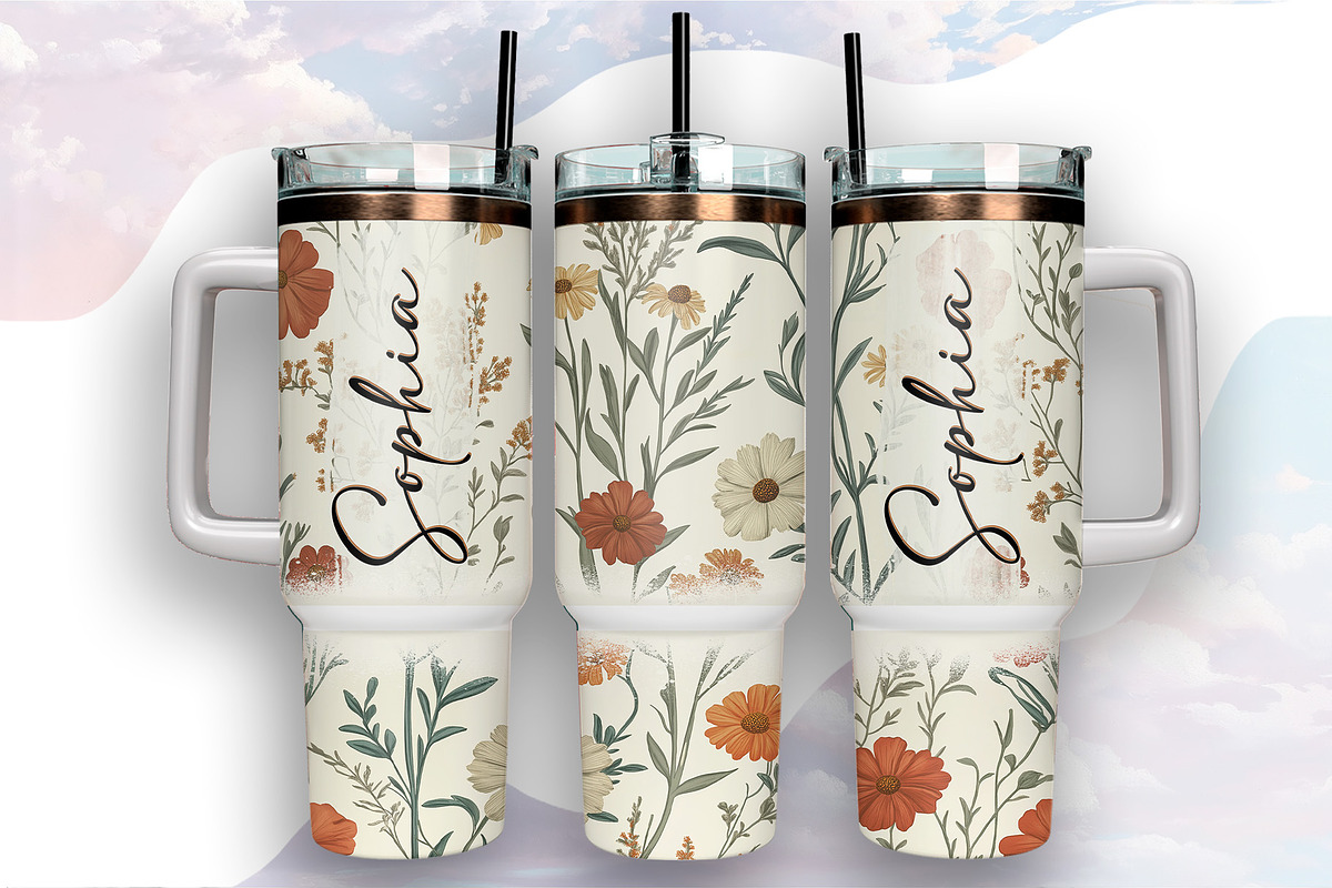 Custom Name Floral 40oz Quencher, an Object Graphic by TumblerArtDS (Photo 3 of 3)