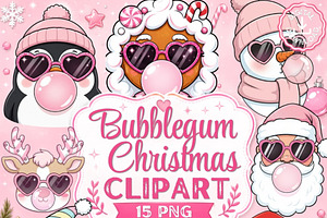 Bubblegum Christmas Clipart Bundle, a Seasonal Illustration by Tanya Kart