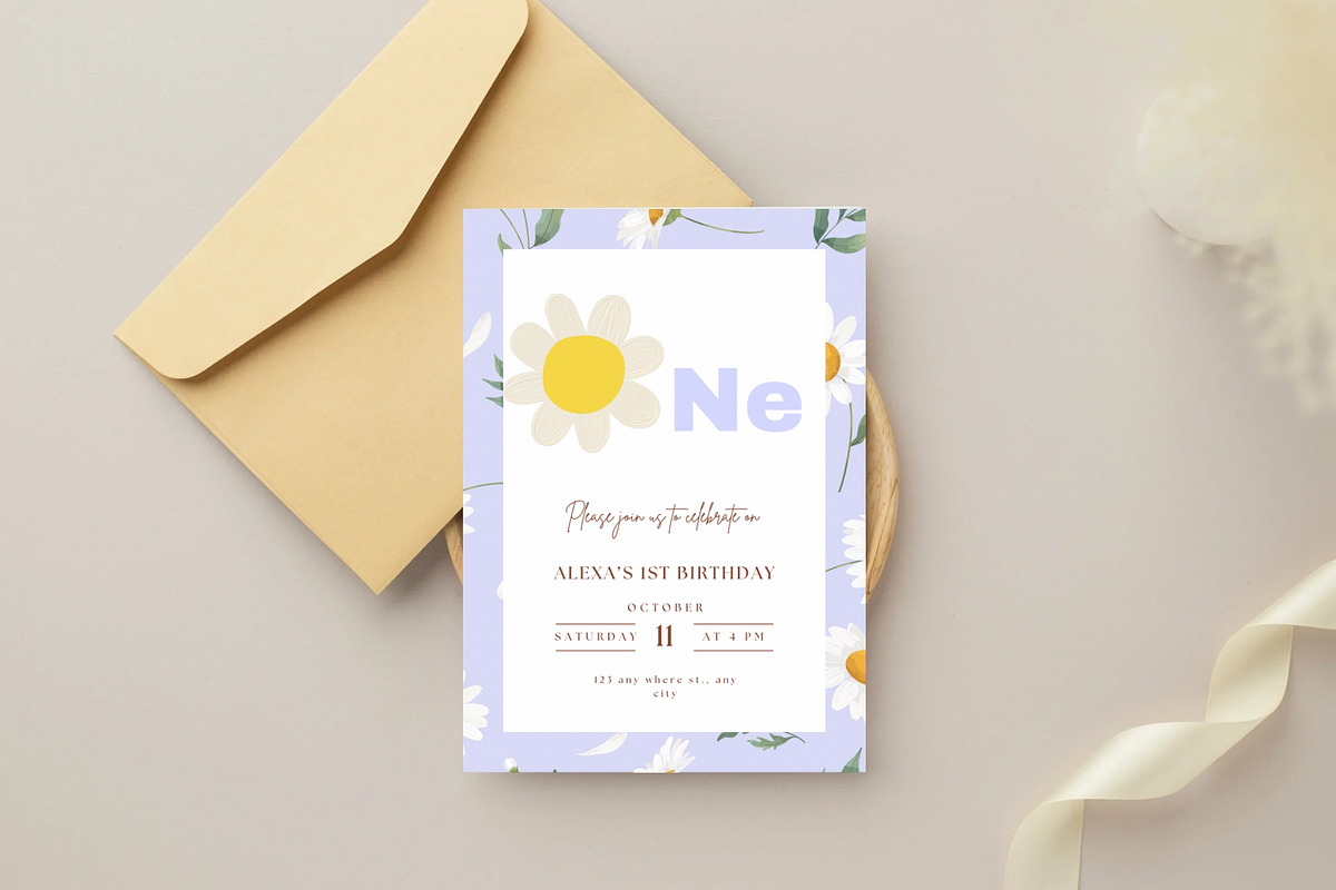 1st Birthday Party Daisy Invitation, a Graphic by SweetDesigncraft