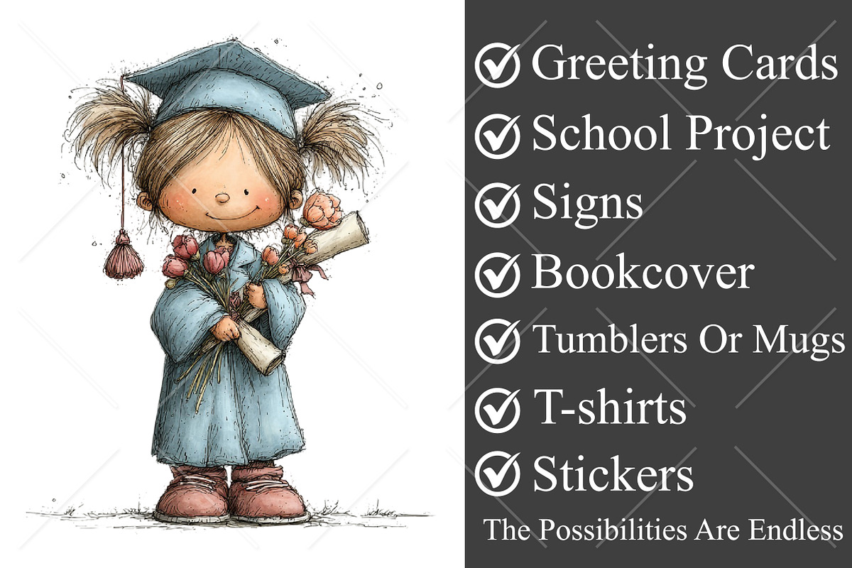 Whimsical Graduation Kids Clipart, a Seasonal Illustration by Canvas Craft (Photo 3 of 10)