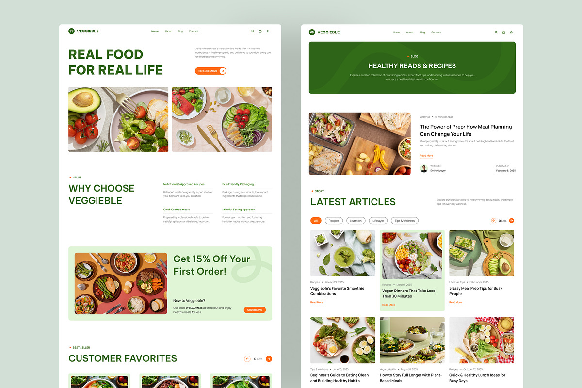 Healthy Food Catering Website UI, an UI Kit Template by peterdraw (Photo 2 of 6)