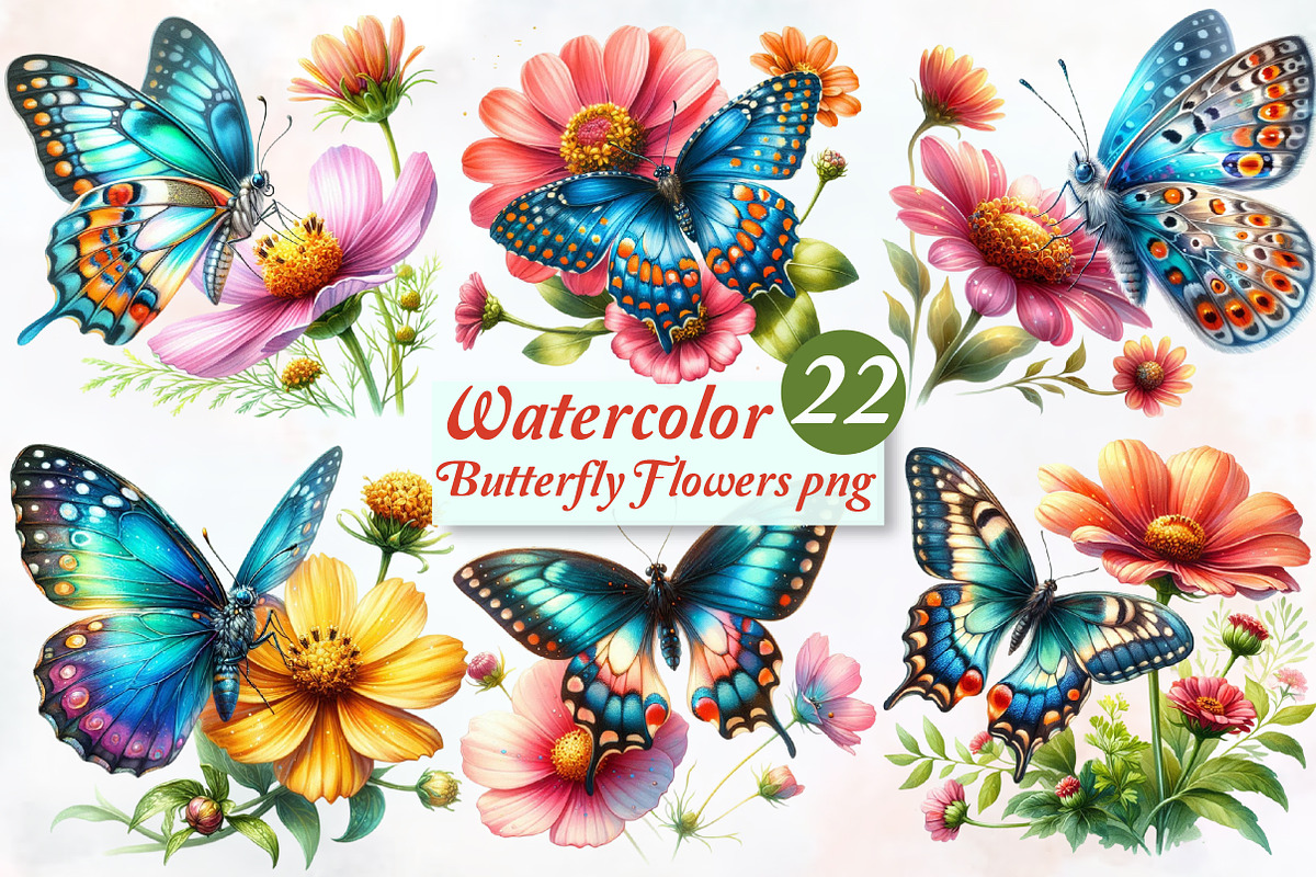 Butterfly Flowers Sublimation Clipar, an Illustration by Designworld (Photo 1 of 5)