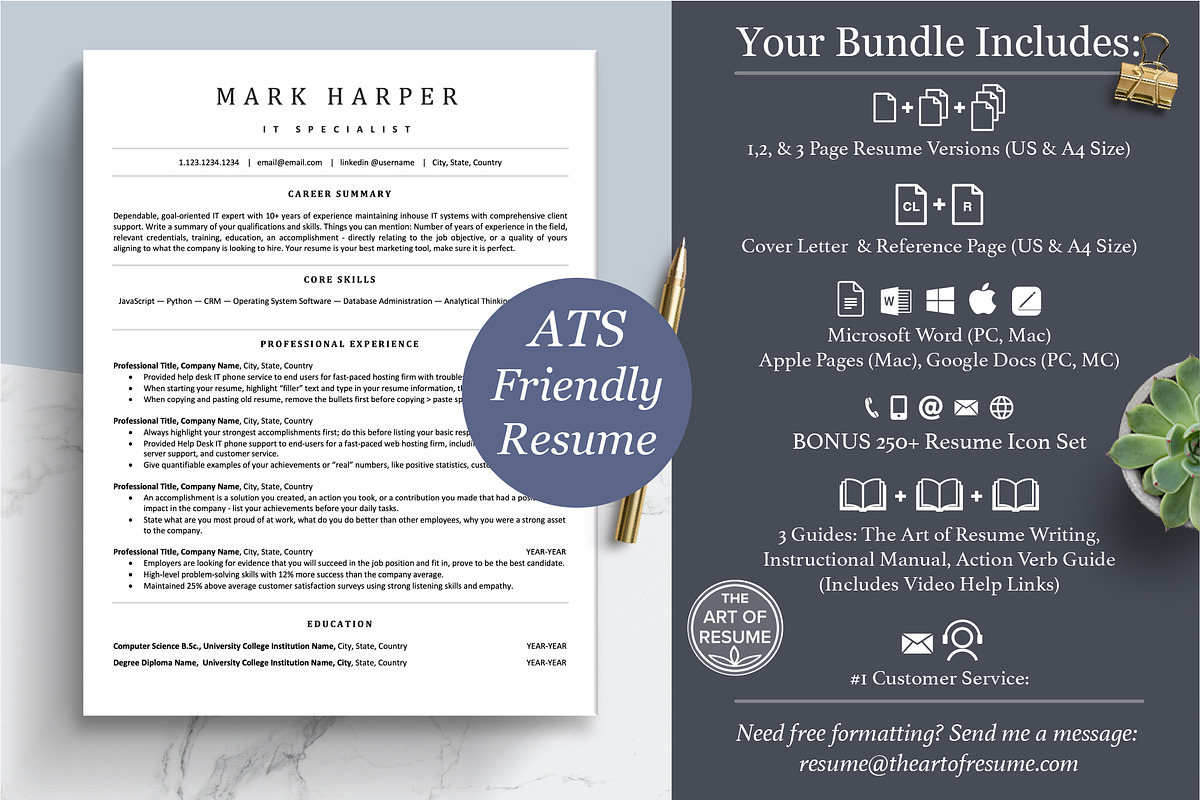 ATS Friendly Resume CV Template, a Resume Template by The Art of Resume