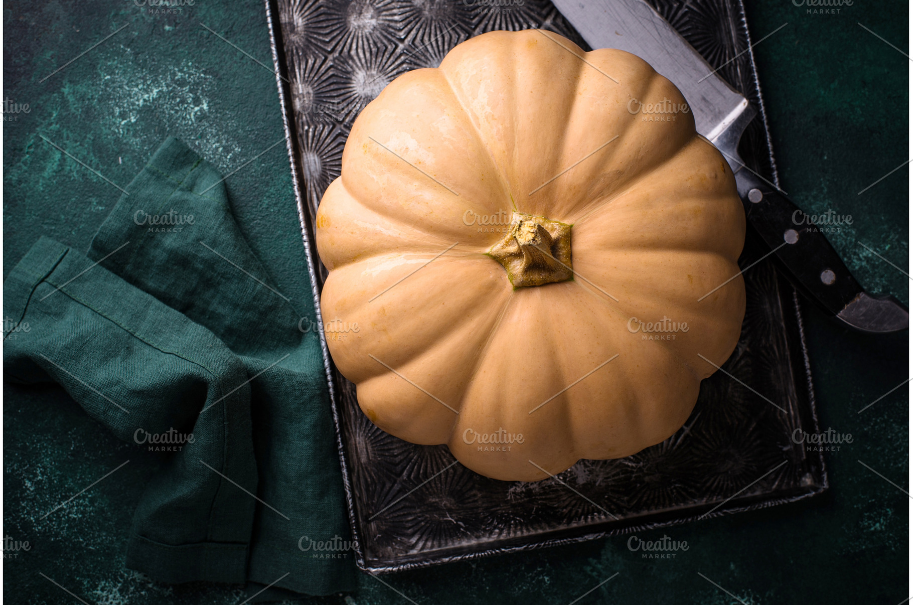 Raw fresh cut pumpkin on dark, a Food & Drink Photo by Yulia Furman