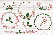 Christmas Holly Vectors & Papers, an Illustration by Amanda Ilkov (Thumbnail 1 of 5)