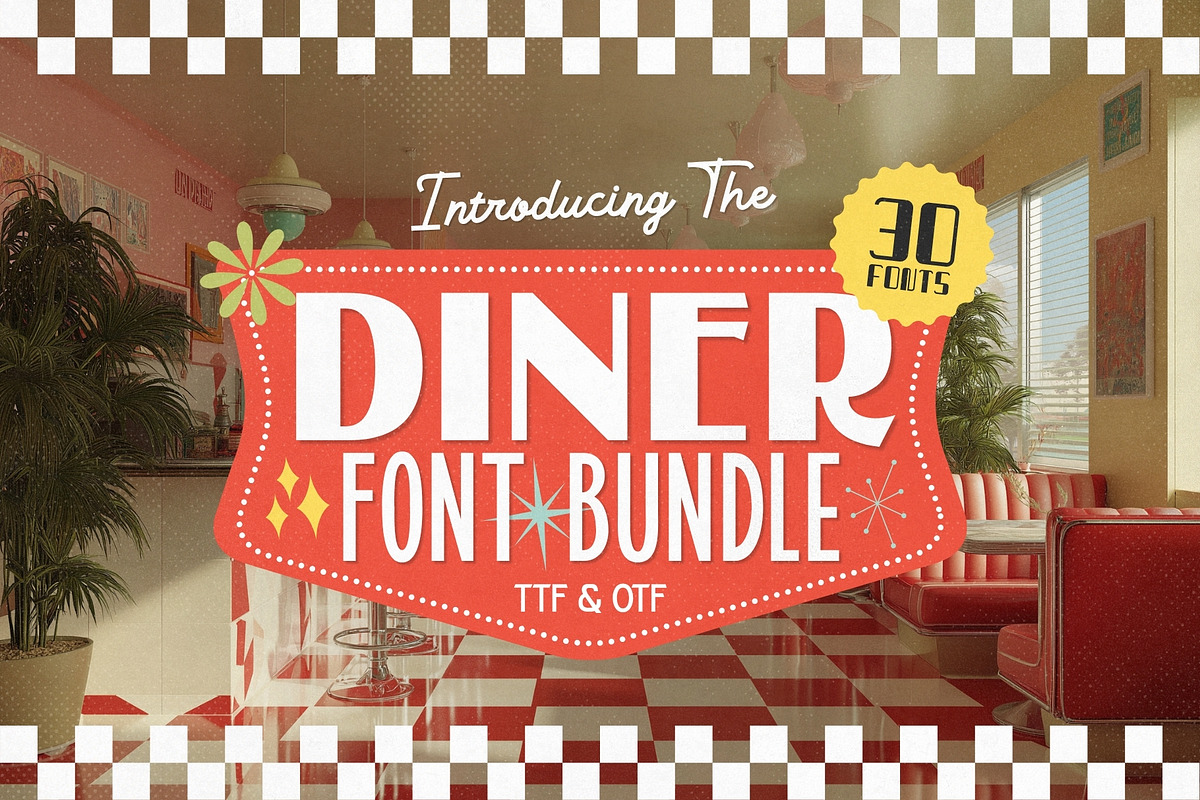 Diner Font Bundle - 30 Retro Fonts!, a Sans Serif Font by HipFonts (Photo 1 of 10)