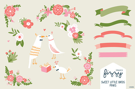Wedding: Pink Floral & Birds Bundle