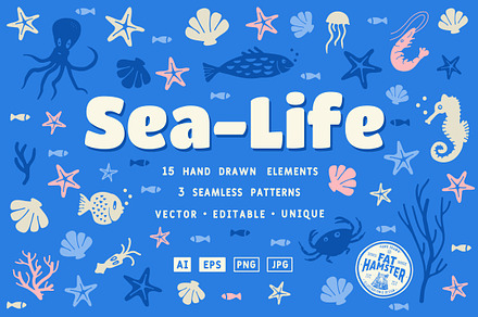 Sea Life Illustrations and Pattern