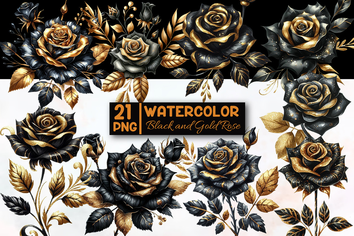 Black and Gold Rose Clipart, an Illustration by Designworld (Photo 1 of 6)