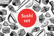 Sushi Set. Hand Drawn Illustrations, a Graphic by Epine (Thumbnail 1 of 3)